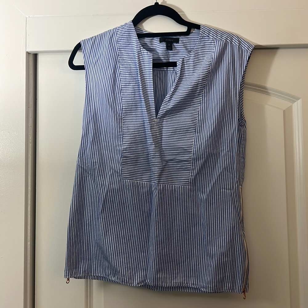 J CREW Striped Sleveless shirt with copper zippers